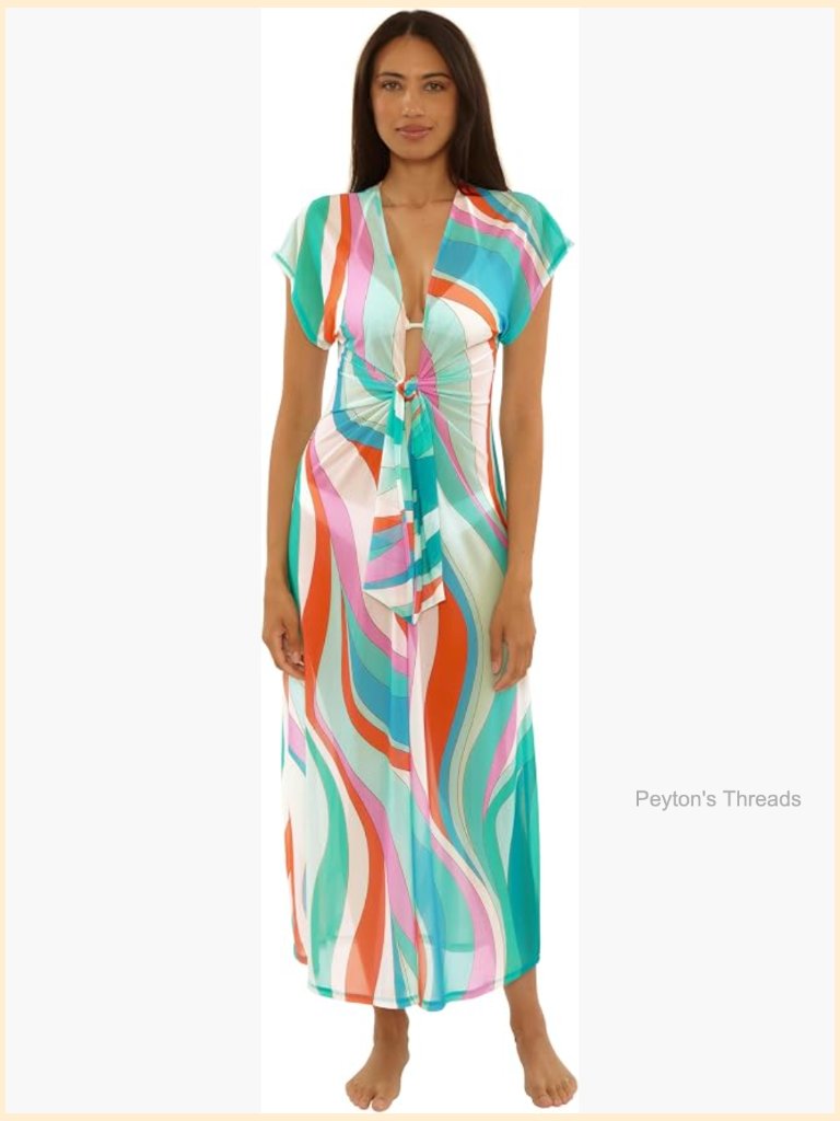 Trina Turk Apollo Mesh Maxi Dress Tie Front Beach Coverup